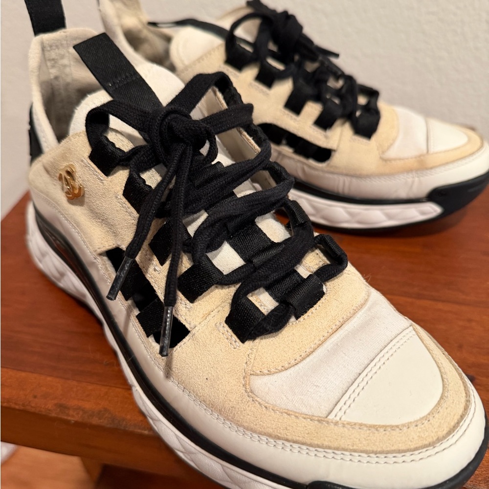 Chanel Cream & Black Suede Sneakers 37 - Picture 3 of 7